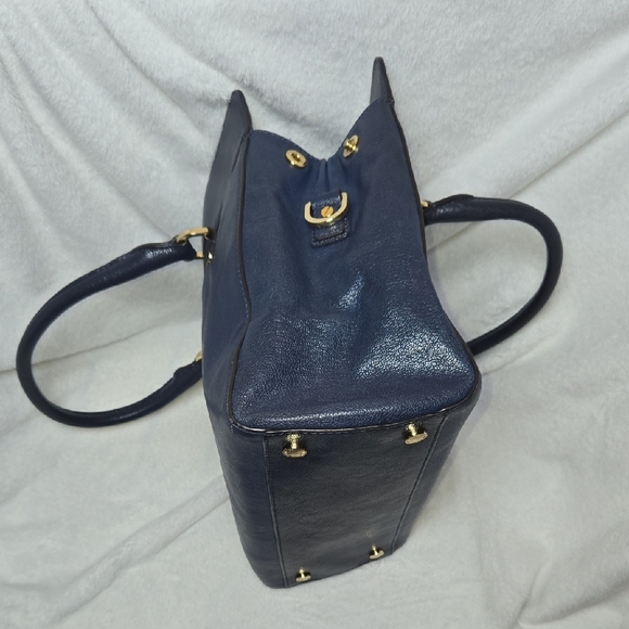 Michael Kors Vintage NAVY Satchel Gold MK HDWR Classic Elegance Soft Leather HTF - Picture 16 of 16
